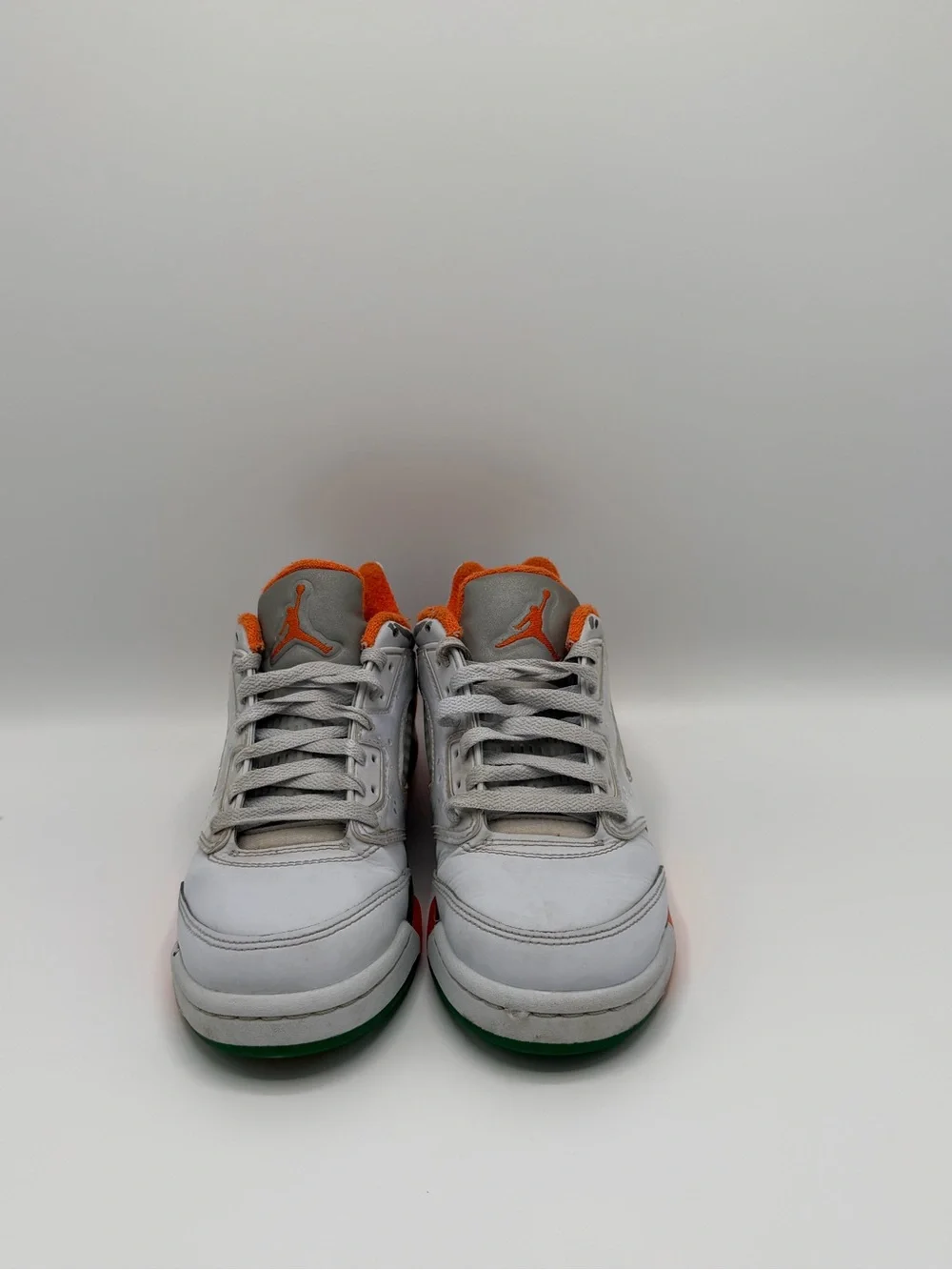 Kids White Athletic Sneakers with Orange & Green Accents